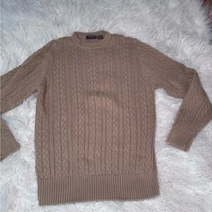 Saddlebred Men's Tan Cable Knit Sweater size Medium 100% cotton